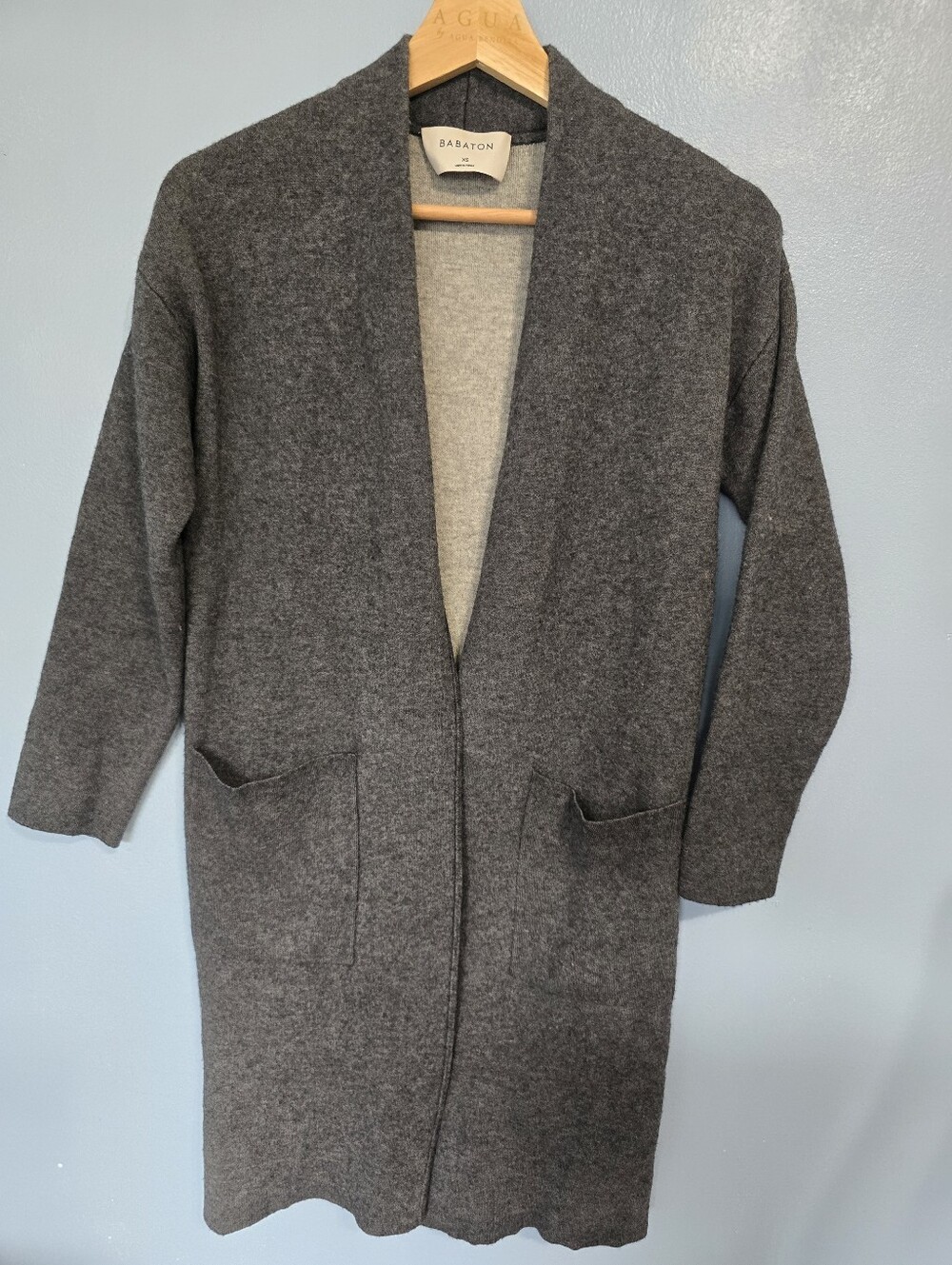 Babaton Aritzia Wool Blend Charcoal Open-Front Long Cardigan XS